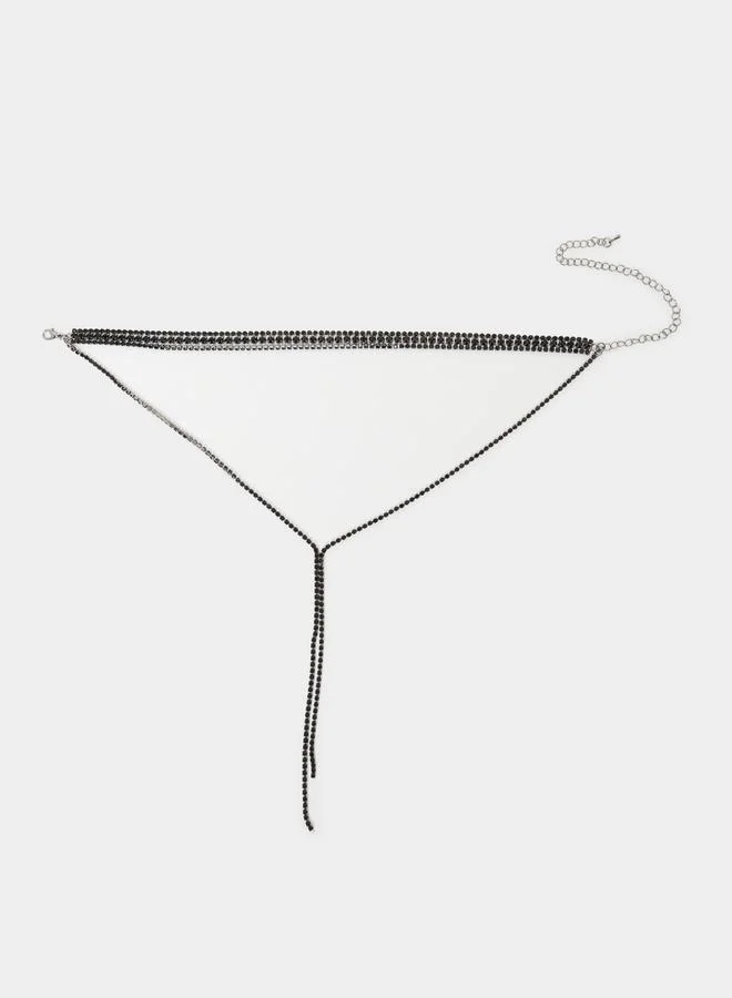 Styli Black Crystal Y Lariat Necklace